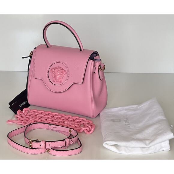 NWT $2125 Versace Top Handle Leather Pink Small Shoulder Bag DBFI040 Italy - Picture 1 of 16